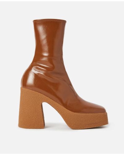 Stella McCartney Patent Faux-leather Platform Ankle Boots - Brown