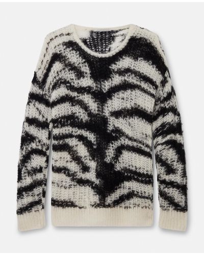 Stella McCartney Tiger Pattern Open-knit Sweater - Black