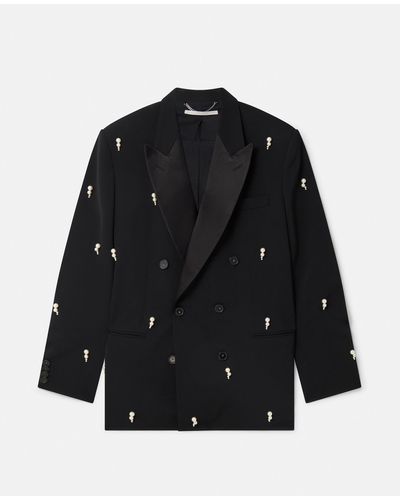 Stella McCartney Pearl Embroidery Oversized Double-breasted Blazer - Black