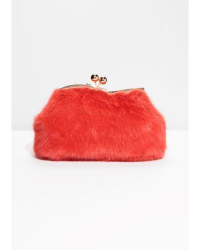 & Other Stories Cotton Faux Fur Clutch in Red - Lyst