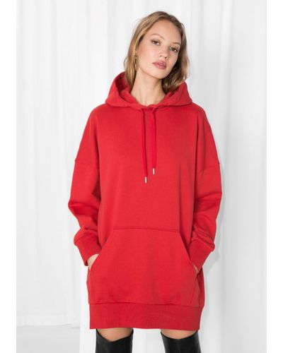 red oversized hoodie dress