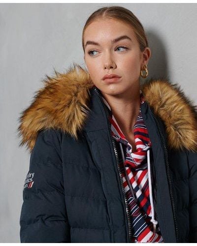 superdry arctic long puffer coat black