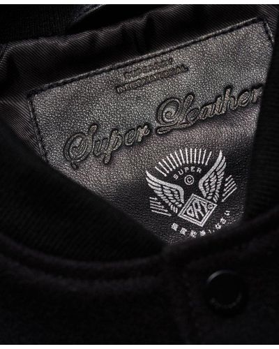 Superdry Varsity Wool Leather Bomber Jacket in Black for Men - Lyst