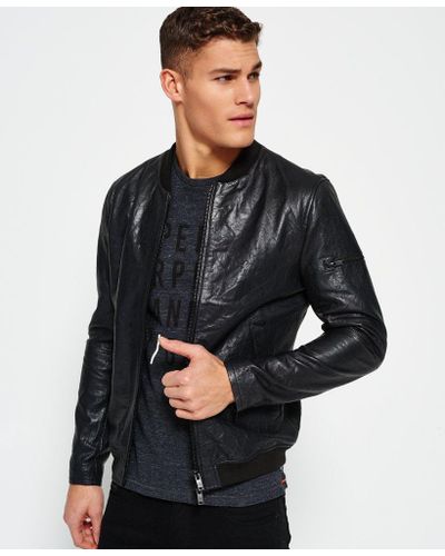 superdry black leather aviator jacket