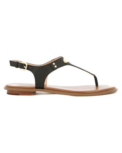 MICHAEL Michael Kors Mk Plate Leather Thong Sandals in Black - Lyst