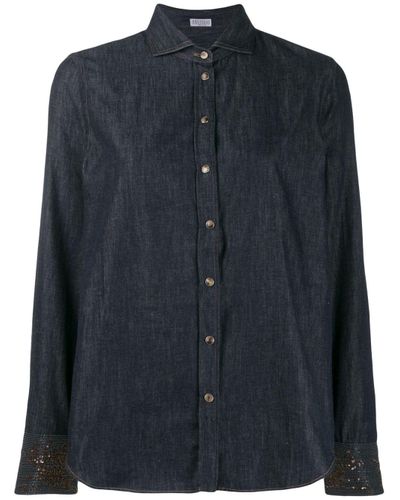 Brunello Cucinelli Button Denim Shirt in Blue - Lyst