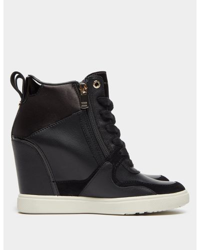 Tommy Hilfiger Leather Wedge Sneakers Black - Lyst