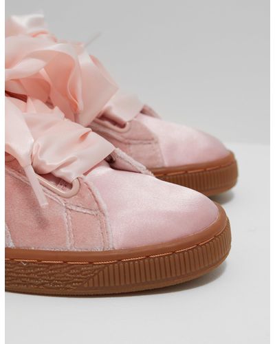 PUMA Womens Pink / Gum Velvet Basket Heart Trainers Women's Shoes  (trainers) In Pink - Lyst
