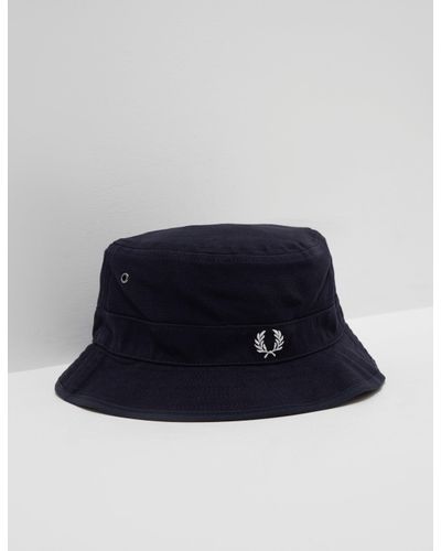 Fred Perry Cotton Mens Pique Reversible Bucket Hat Navy Blue for Men - Lyst