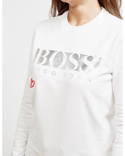 BOSS by Hugo Boss Cotton Womens Embroidered Heart Sweatshirt - Online Exclusive White - Lyst