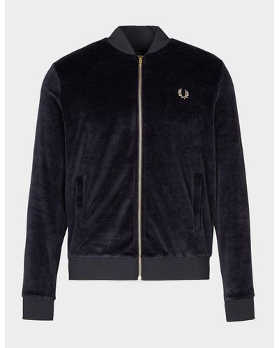 fred perry gold detail velour bomber jacket in black