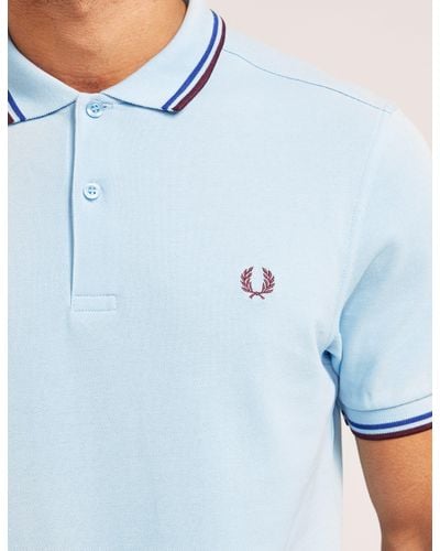 Fred Perry Mens Twin Tip Short Sleeve Polo Shirt Sky Blue for Men - Lyst