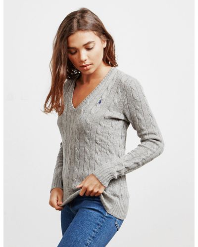 women's grey v neck sweater