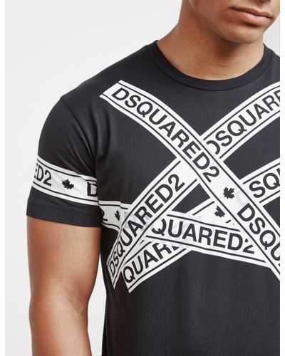 DSquared² Cotton Mens Tape Logo Short Sleeve T-shirt Black for Men - Lyst
