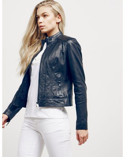 tårn Recite indstudering BOSS by HUGO BOSS Womens Janabelle Leather Jacket - Online Exclusive Navy  Blue - Lyst