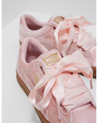 PUMA Womens Pink / Gum Velvet Basket Heart Trainers Women's Shoes  (trainers) In Pink - Lyst