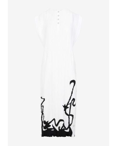 Lanvin Sleeveless Plisse Midi Dress - White