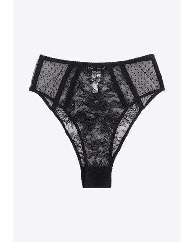Dolce & Gabbana High-Waist Plumetis Lace Panties - Black