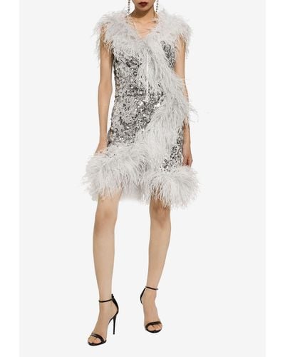 Dolce & Gabbana Feather-Embellished Sequin Mini Dress - White