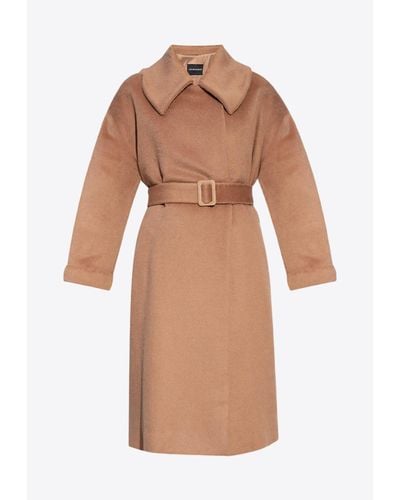 Emporio Armani Belted Long-Sleeved Wool Coat - Brown