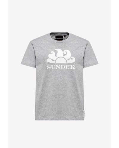 Sundek Crew Neck T-Shirt With Logo - Grey