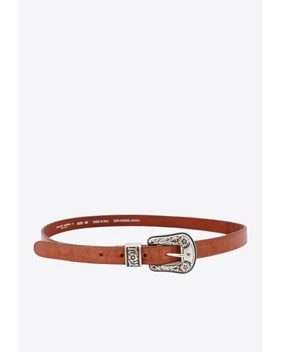 Golden Goose Decorated Buckle Washed Leather Belt - White