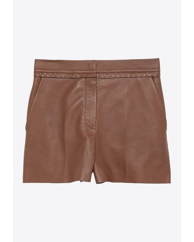 Fendi Straight-Cut Mini Leather Shorts - Brown