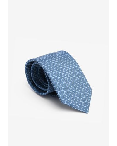 Hermès H Pattern Silk Twill Tie - Blue