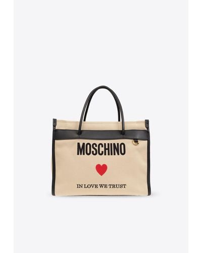 Moschino Logo Print Tote Bag - Natural