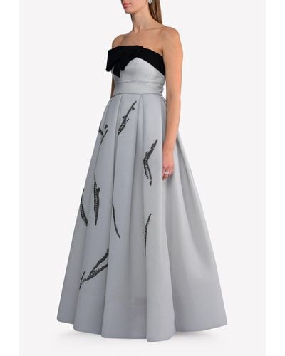 Avaro Figlio Embellished Strapless Fit And Flare Gown - Grey