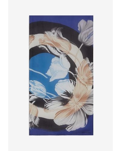 Ferragamo Tulip Print Silk Scarf - Blue