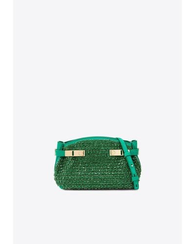 Ferragamo Small Hug Crystal-Embellished Pouch - Green