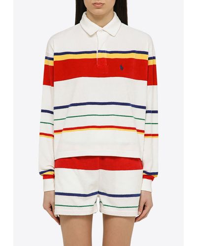 Polo Ralph Lauren Striped Long-Sleeved Polo T-Shirt - Red