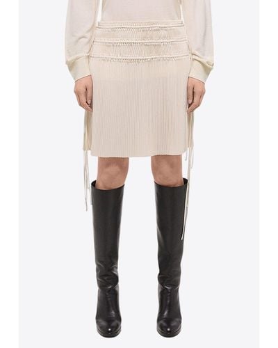 Helmut Lang Pleated Satin Knee-Length Skirt - Natural