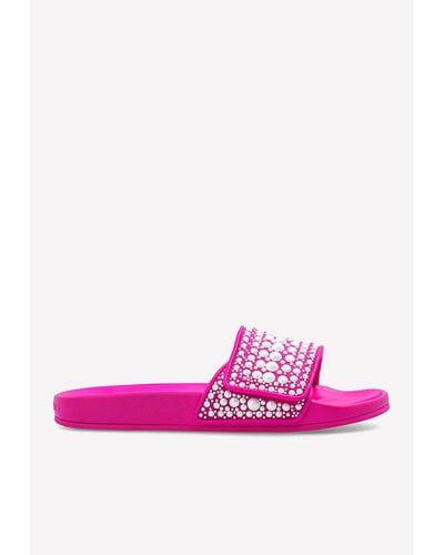 Jimmy Choo Fitz Pearl And Crystal Embellished Slides - Pink