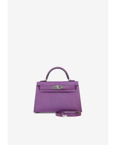 Hermès Mini Kelly Sellier 20 In Violet Chèvre With Palladium Hardware - Purple