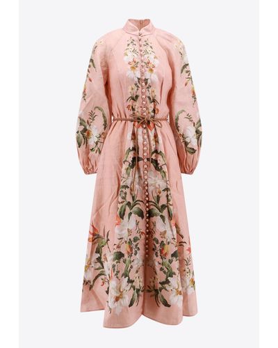 Zimmermann Lexi Billow Floral Print Midi Dress - Pink