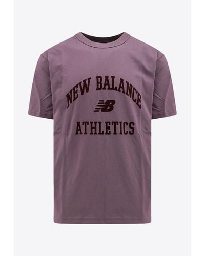 New Balance Flocked Logo Crewneck T-Shirt - Purple