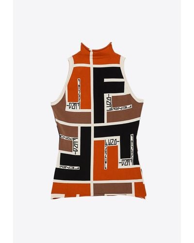 Fendi Knitted Color-Block Sleeveless Top - Orange