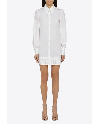 Off-White c/o Virgil Abloh Logo-Embroidered Pleated Shirt Dress - White