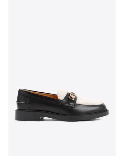 Tod's Montone Fur And Leather Loafers - White