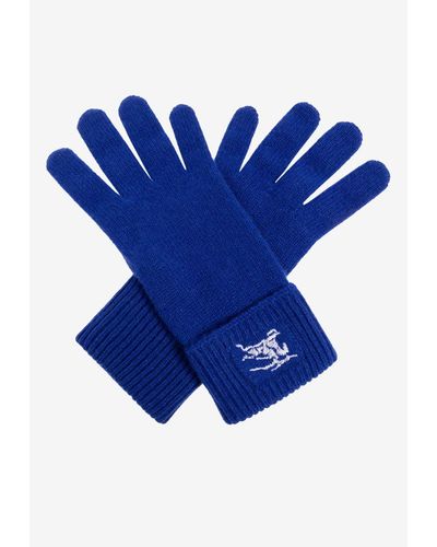 Burberry Ekd Embroidered Cashmere Blend Gloves - Blue