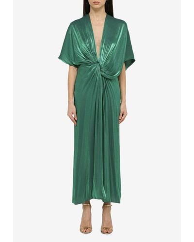 Costarellos Roana Deep V-Neck Midi Dress - Green