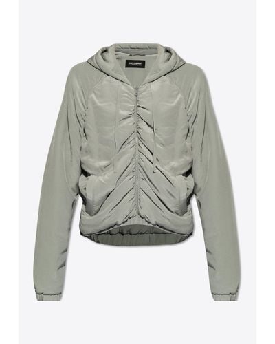 Dolce & Gabbana Gathered Silk Zip-Up Hooded Jacket - Gray