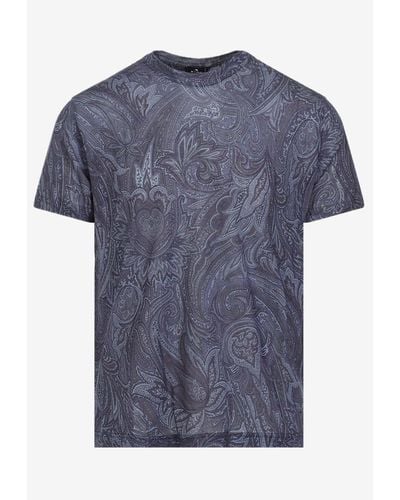 Etro Roma Paisley-Pattern Crewneck T-Shirt - Blue