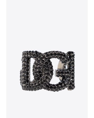 Dolce & Gabbana Dg Logo Rhinestone-Embellished Ring - Black