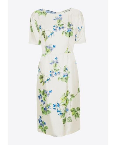 Prada Floral Print Silk Twill Dress - Green