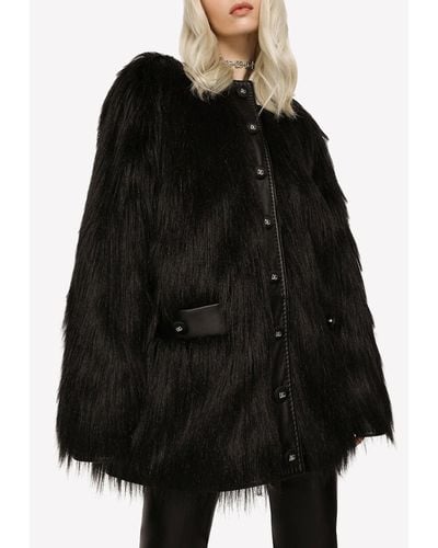 Dolce & Gabbana Leather-Trimmed Faux Fur Jacket - Black