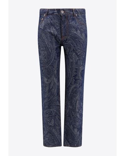 Etro Paisley Jacquard Straight-Leg Jeans - Blue