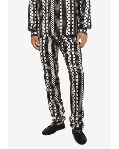 Dolce & Gabbana Polka Dot Print Silk Pajama Pants - Black